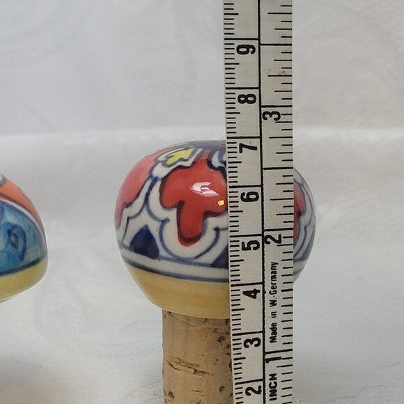 Ceramic Wine Bottle Cork Bottle Stopper Hand Painted Set of 2 - Picture 6 of 6